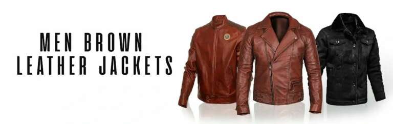 Brown leather jacket man at jacketars